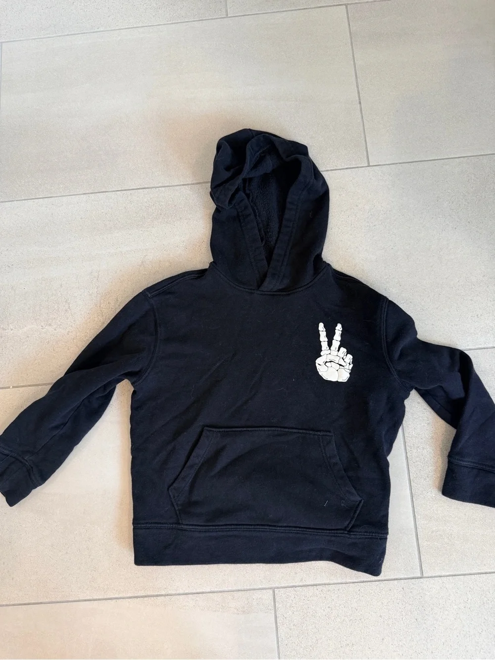 Old Navy Black Kids Hoodie with White Peace Hand Graphic